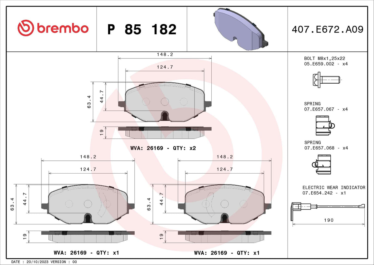 set placute frana,frana disc P 85 182 BREMBO