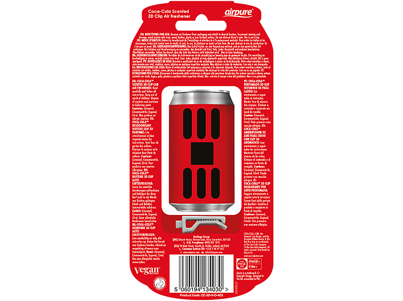 AIRPURE Odorizant auto, cutie de sifon 3D, Coca Cola original MTR - AP34030