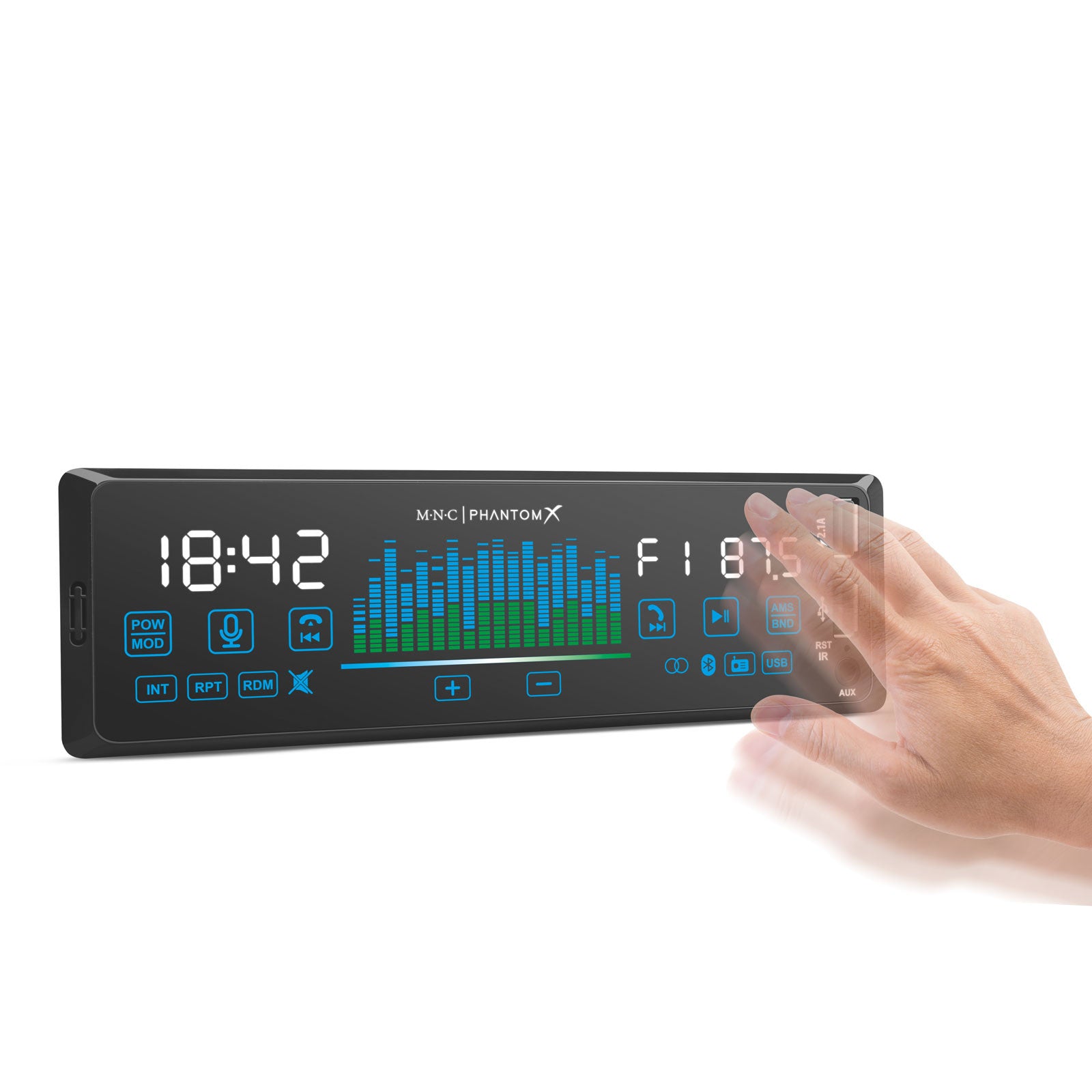 Player auto „PhantomX” - 1 DIN - 4 x 50 W - versiune gestuala - BT - MP3 - AUX - USB Carguard - 39752