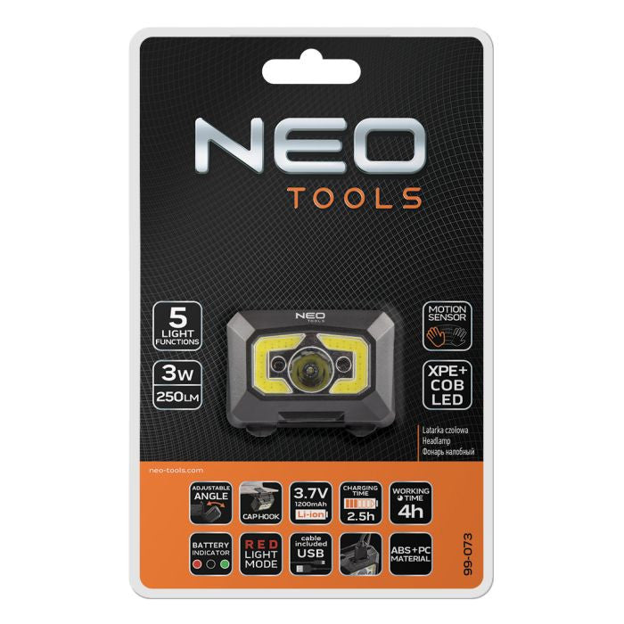 Lanterna de cap reincarcabila USB 250lm COB LED, cu senzor de miscare - 99073