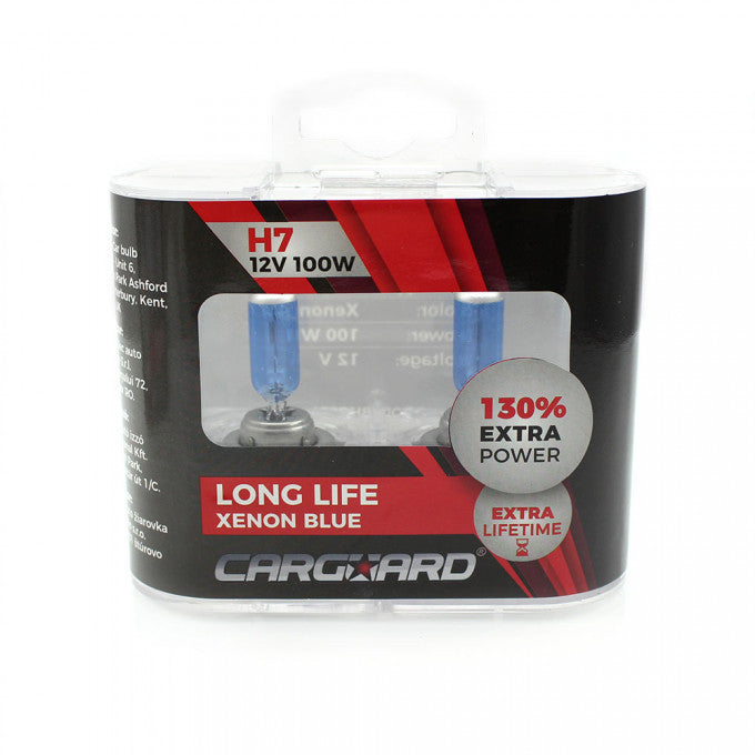 Set de 2 becuri Halogen H7, 100W +130% Intensitate - LONG LIFE - CARGUARD - 12205016