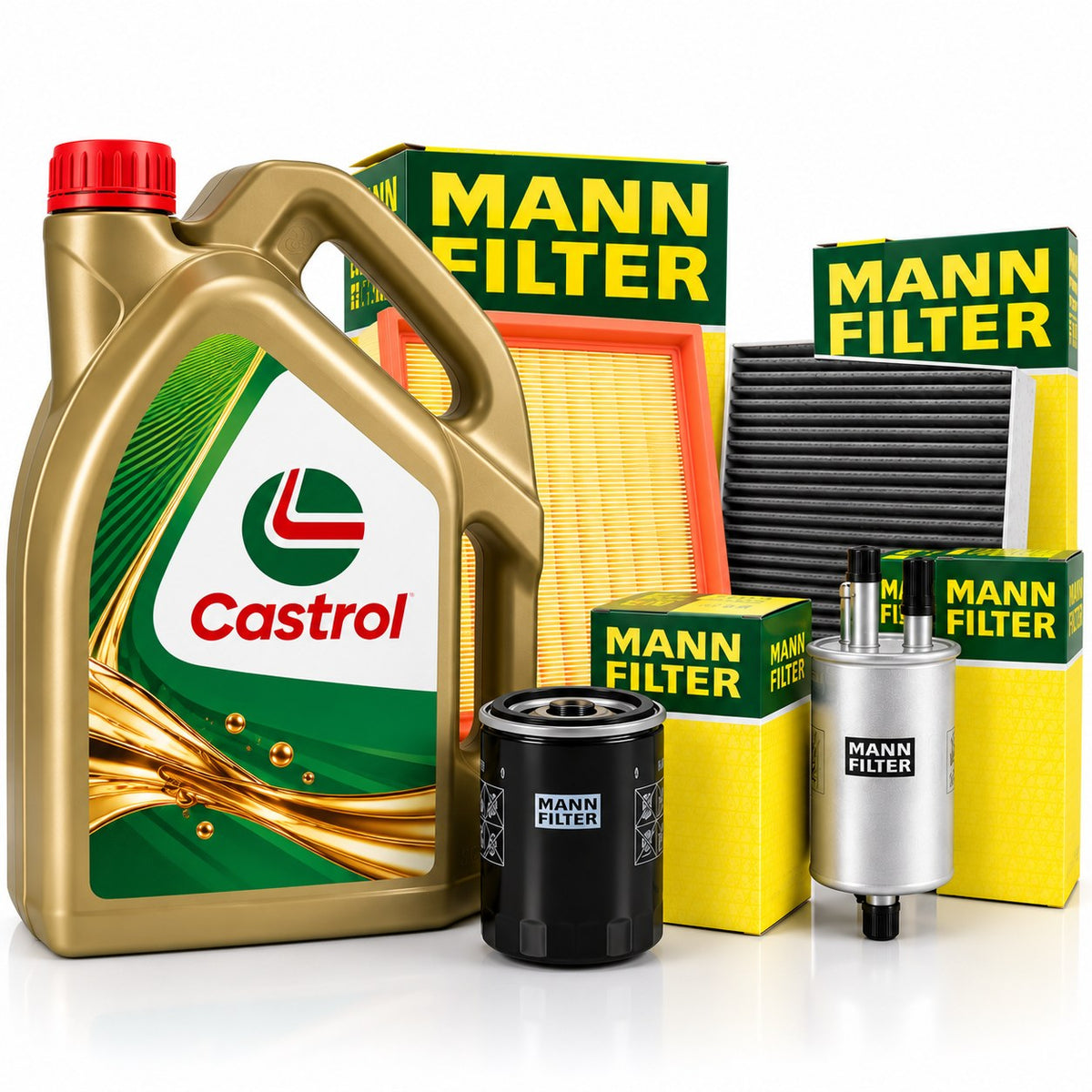 Kit revizie: ulei Castrol si filtre MANN-Filter (ulei, aer, habitaclu, combustibil)