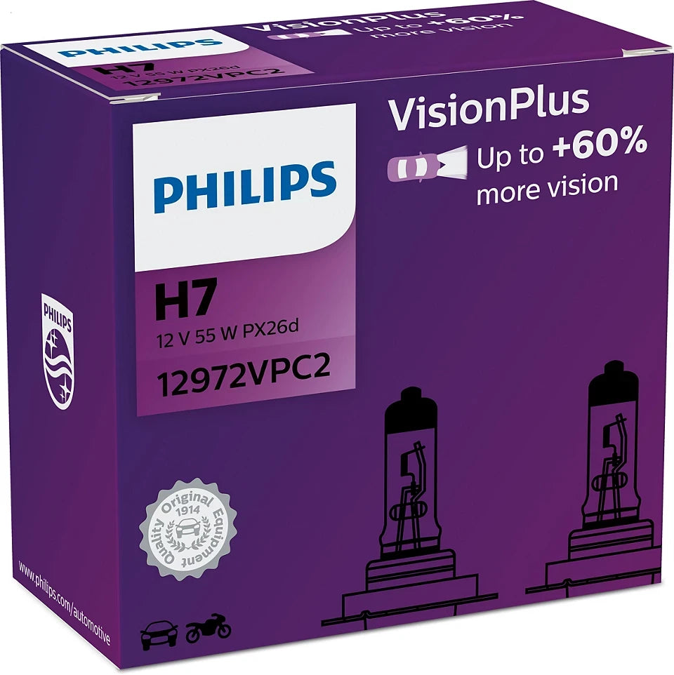 Bec Halogen Philips H7 VisionPlus 12V 55W PX26d - Set 2 Buc - 13003093