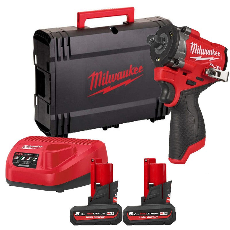 Cheie compactă de impact ½″ Milwaukee M12 FCIWF12G3-502X FUEL™ cu inel de fixare, 1 x acumulator M12 HB5, 1 x încărcător C12 C, 1 x cutie HD, cod 4933493455 - 4933493455
