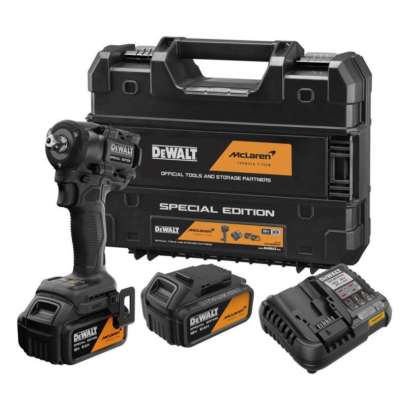 Cheie de impact compactă, cu motor fără perii, 1/2" cu pin de blocare, DEWALT® x McLaren F1 Team 18V XR® Ediție Specială – 2 x 5,0Ah - DCF92MP2TQW
