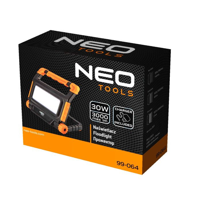 Proiector 3000 lm SMD LED, acumulator 3.7V Li-Ion, cablu USB tip C si incarcator incluse Neo Tools - 99064