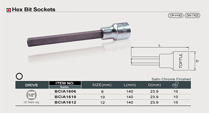 Capat cheie tubulara cu bit hexagonal lung 6 mm Toptul - BCIA1606