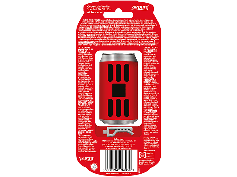 AIRPURE Odorizant auto, cutie de sifon 3D, vanilie Coca-Cola MTR - AP34054