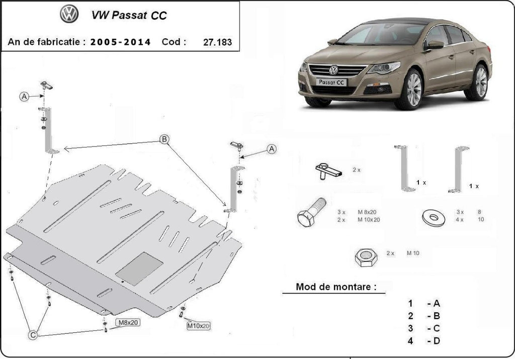 Scut metalic motor, cutie de viteză - Skoda Superb II (2008-) / VW Passat / Passat CC (2005-2014) MTR - MT015