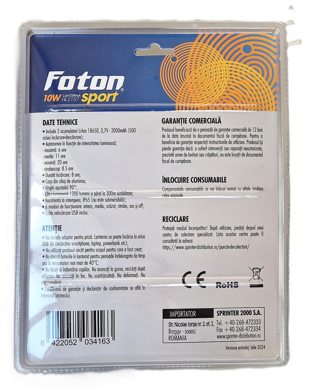 Lanterna frontala reincarcabila Foton Sport HL-2157 10W 1200 lumeni - 304142158