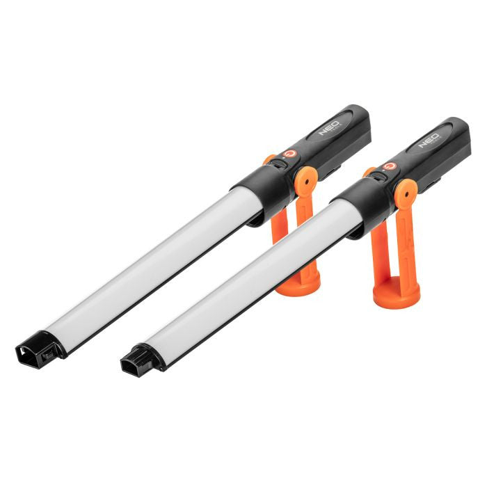 Lampa de atelier cu acumulator, 2x 3.7V Li-Ion, incarcator inclus, 2x350 lm, pliabila SMD Neo Tools - 99047