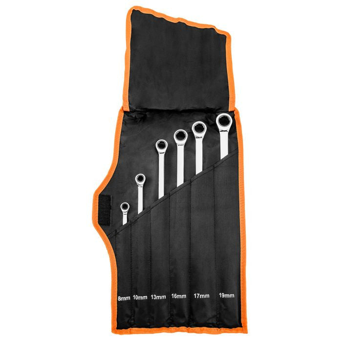 Set de chei inelare cu clichet, lungi, 6 bucăți, 8 - 19 mm, husă - 13195834