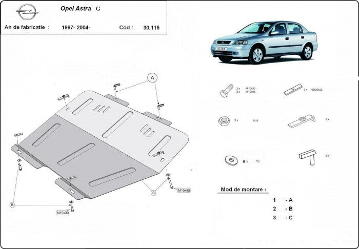 Scut metalic motor, cutie de viteză - Opel Astra G (1997-) / Astra H (2004-) / Zafira A / B (1999-) MTR - MT010