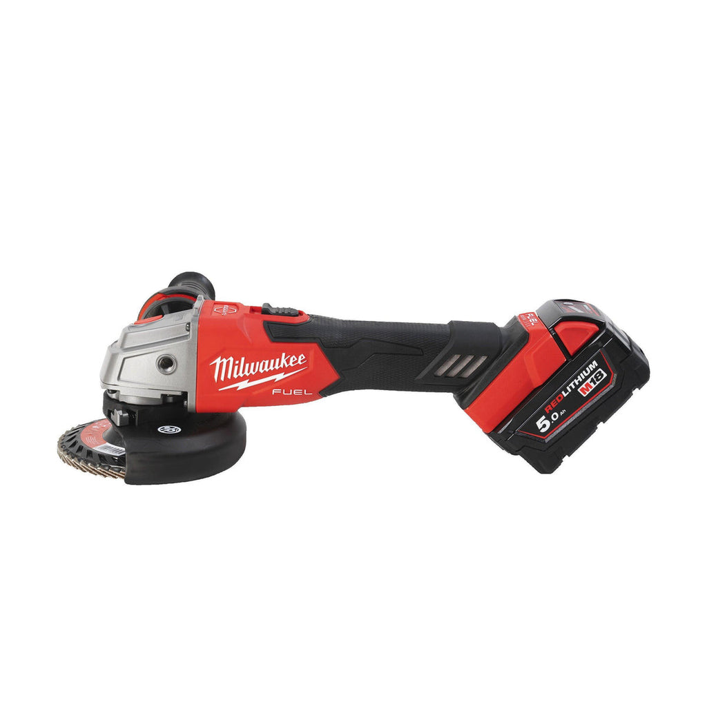 Polizor unghiular 125 mm cu frânare și comutator culisant M18 FUEL™ Milwaukee M18FSAG125XB-502X, 2 x M18 B5 acumulator, M12-18 FC încărcător, cutie HD - 4933478430