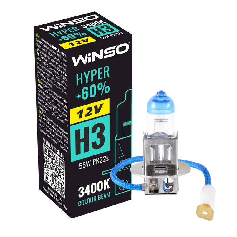 Bec Halogen Winso Hyper +60% H3 - 12V, 55W PK22s ● 3400K - 12-745-897