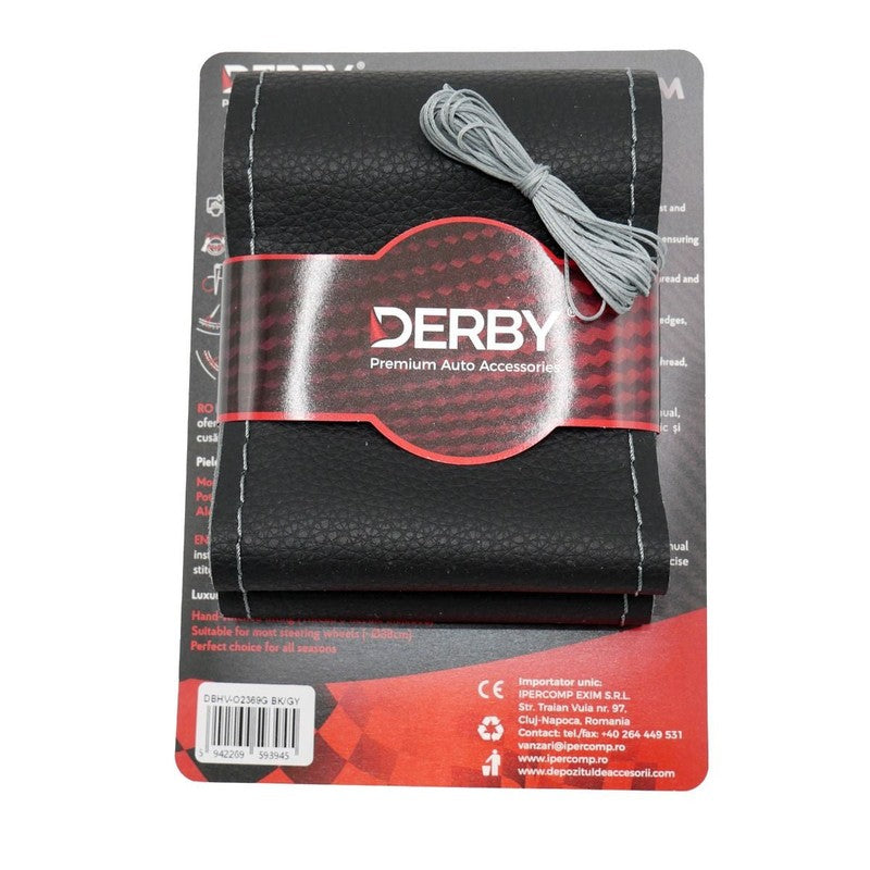 Husa volan neagra cu ac si ata 80 g, cusatura gri DERBY - DBHVO2369G