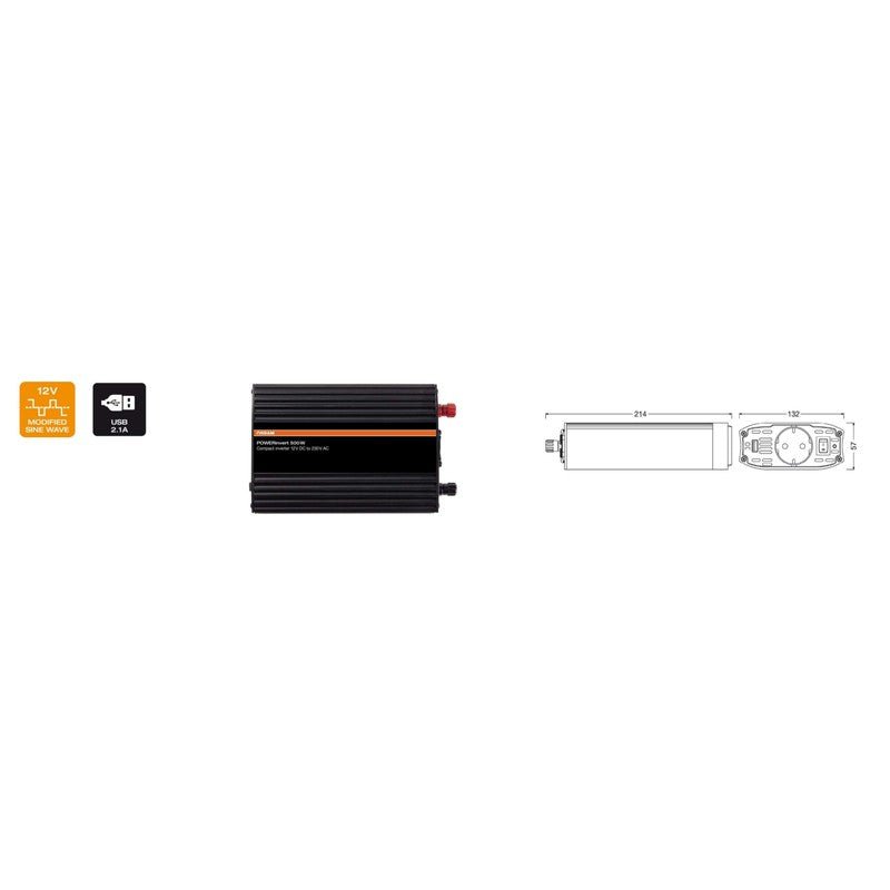 Invertor Osram POWERinvert Modified Sine Wave Inverter 12V DC 500W - OEINVU500Electronice auto