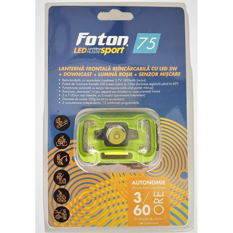 Lanterna frontala cu senzor Foton Sport HL5638 5W+COB 300 lumeni - 304145638