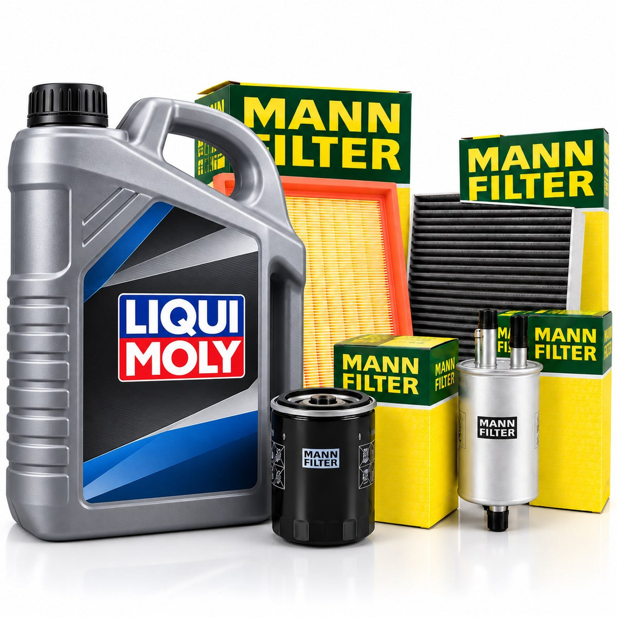 Kit revizie: ulei Liqui Moly si filtre MANN-Filter (ulei, aer, habitaclu, combustibil)
