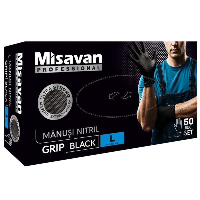 Manusi nitril Grip Misavan - negru - marimea L ● 50 buc. - 90043680