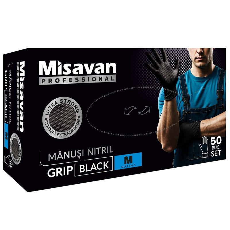 Manusi nitril Grip Misavan - negru - marimea M ● 50 buc. - 90043697