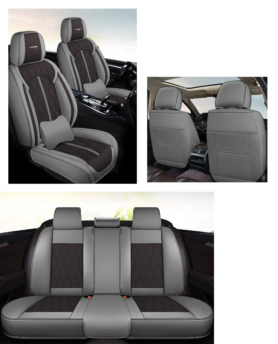 Huse auto premium 5 locuri Carguard Deluxe piele ecologică perforată - gri - negru - HSA026