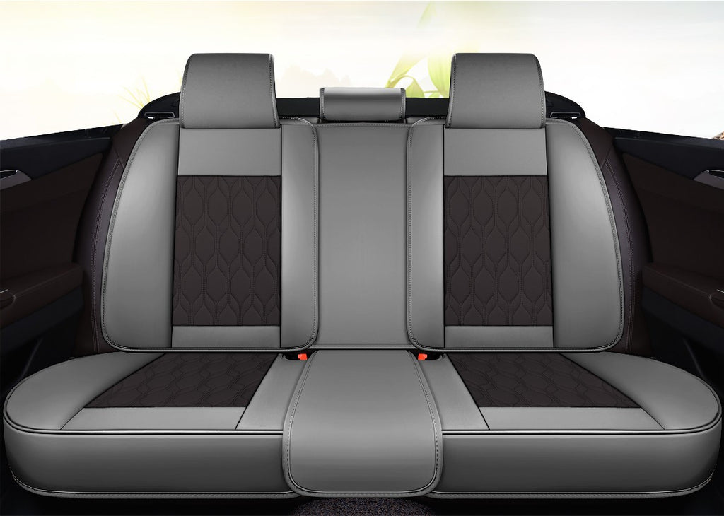 Huse auto premium 5 locuri Carguard Deluxe piele ecologică perforată - gri - negru - HSA026