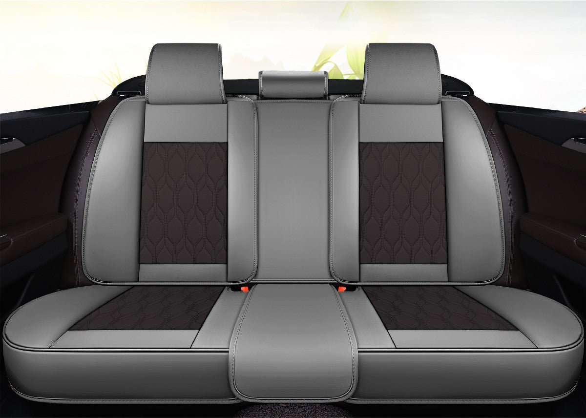 Huse auto premium 5 locuri Carguard Deluxe piele ecologică perforată - gri - negru - HSA026