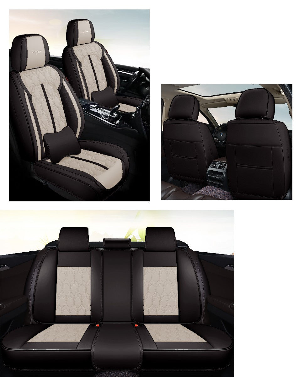 Huse auto premium 5 locuri Carguard Deluxe piele ecologică perforată - negru - crem - HSA027