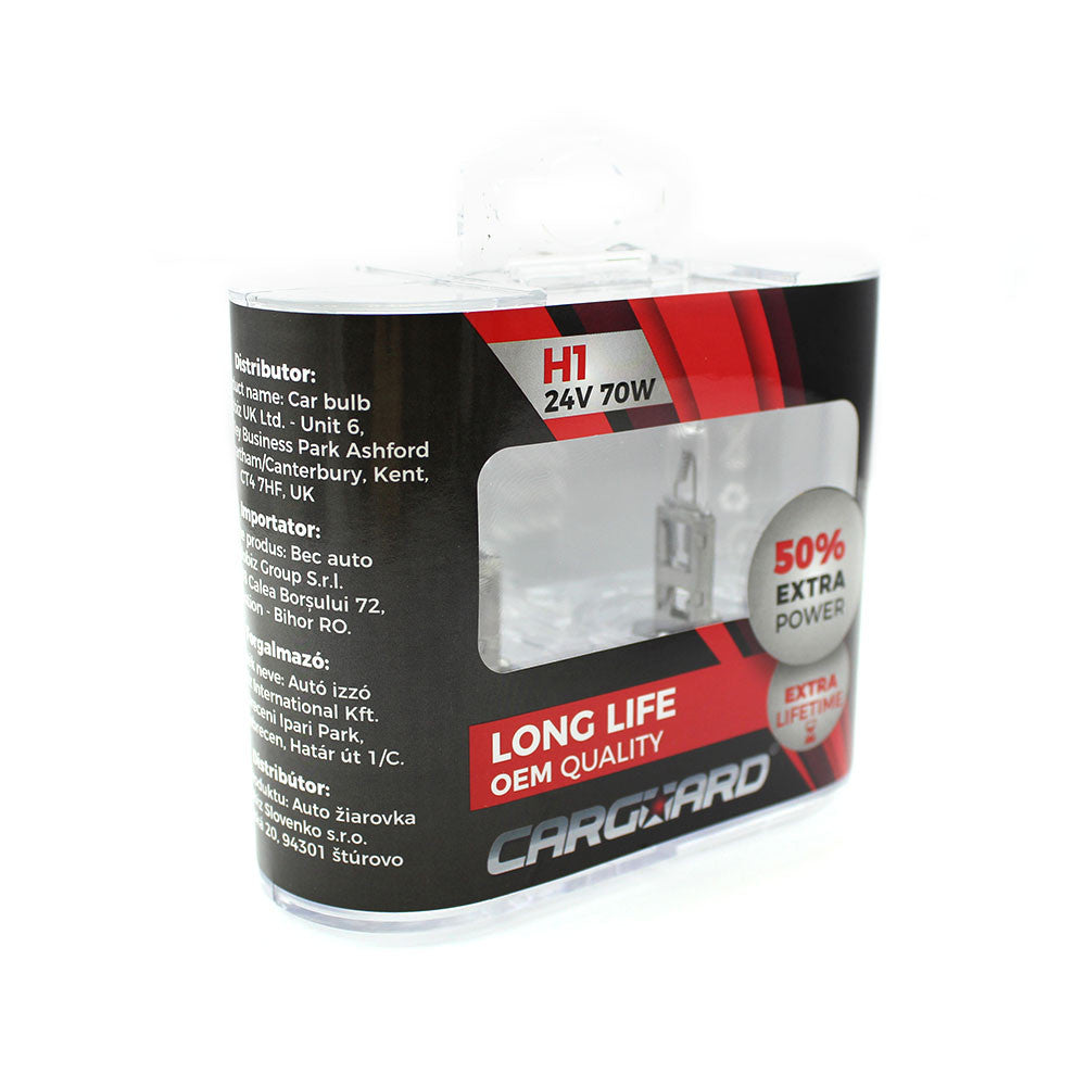 Set de 2 becuri Halogen 24V - H1, 70W, +50% Intensitate - LONG LIFE - 12128932