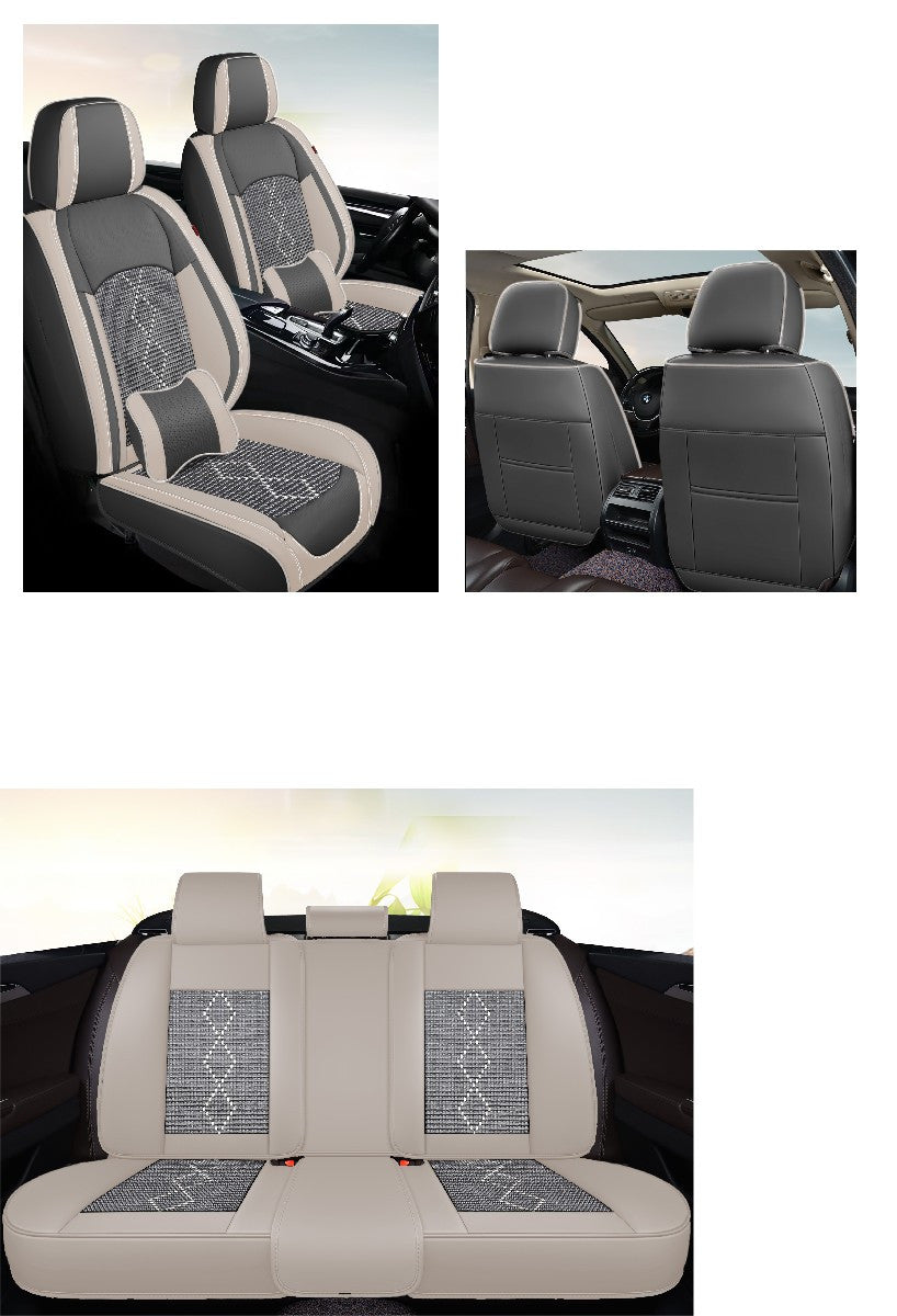 Huse auto premium 5 locuri Carguard Deluxe piele ecologică perforată și textil - gri deschis - gri inchis - HSA014