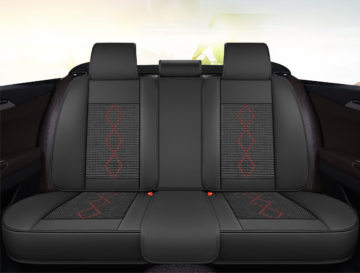 Huse auto premium 5 locuri Carguard Deluxe piele ecologică perforată și textil - negru - rosu închis - HSA018