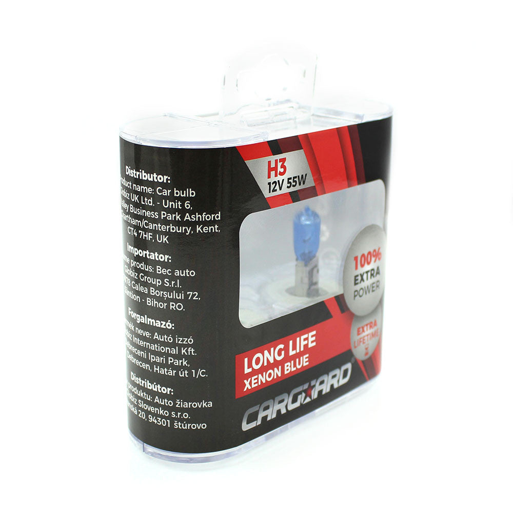 Set de 2 becuri Halogen H3 +100% Intensitate - LONG LIFE Carguard - BHA022