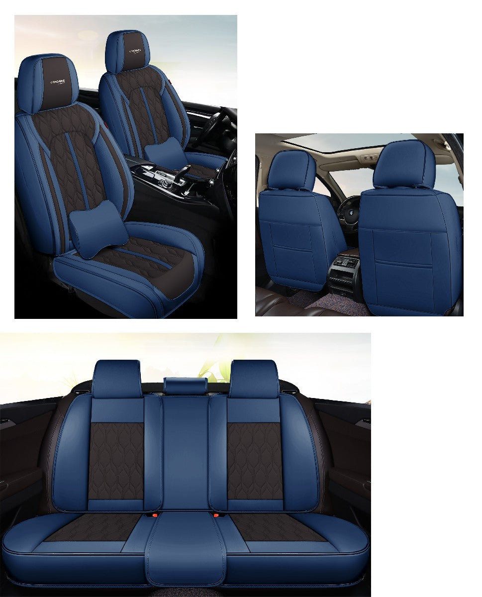 Huse auto premium 5 locuri Carguard Deluxe piele ecologică perforată - albastru inchis - negru - HSA022