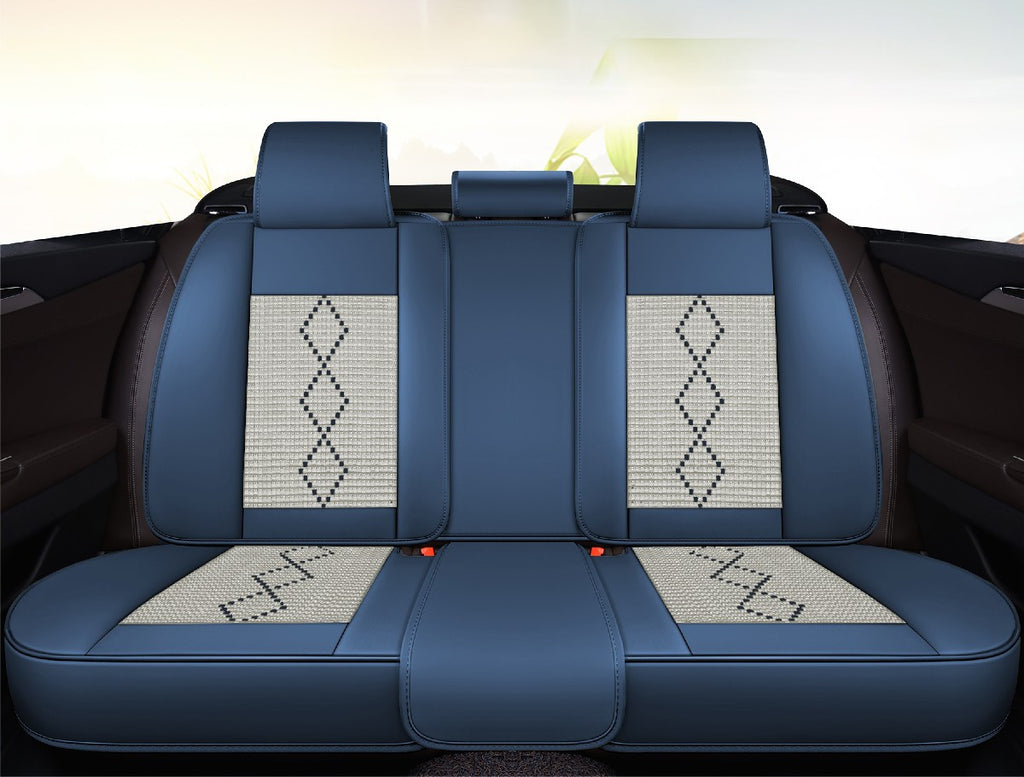 Huse auto premium 5 locuri Carguard Deluxe piele ecologică perforată și textil - albastru - alb - HSA015