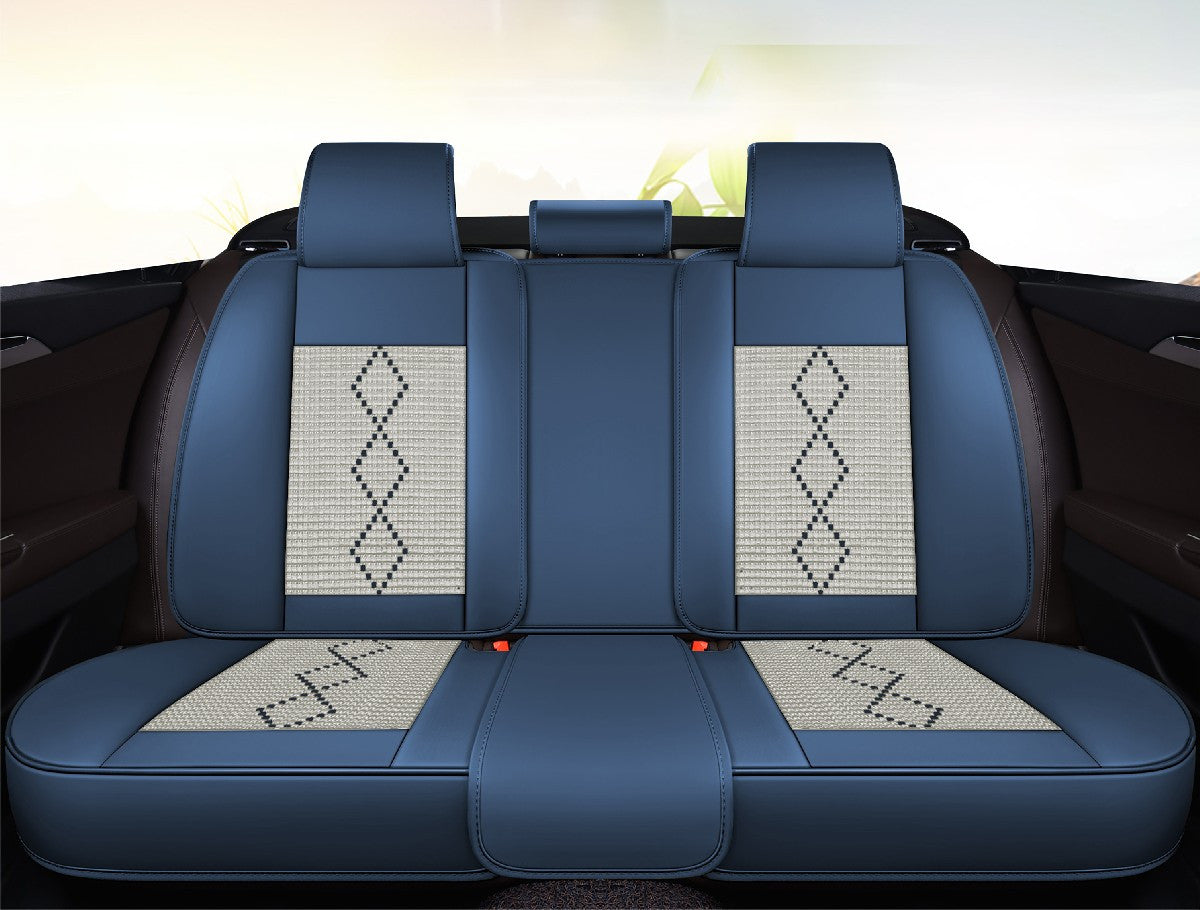 Huse auto premium 5 locuri Carguard Deluxe piele ecologică perforată și textil - albastru - alb - HSA015