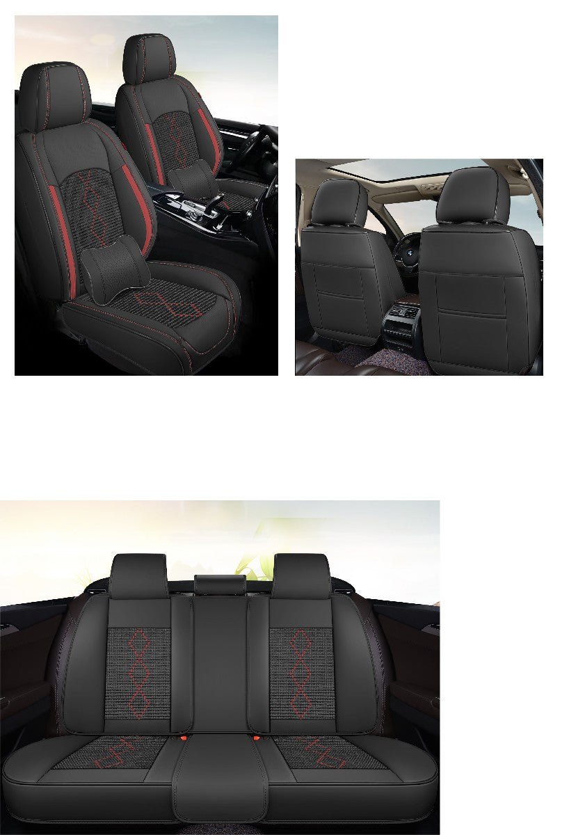 Huse auto premium 5 locuri Carguard Deluxe piele ecologică perforată și textil - negru - rosu închis - HSA018