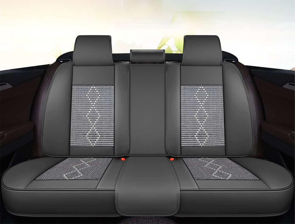 Huse auto premium 5 locuri Carguard Deluxe piele ecologică perforată și textil - negru - alb - HSA016
