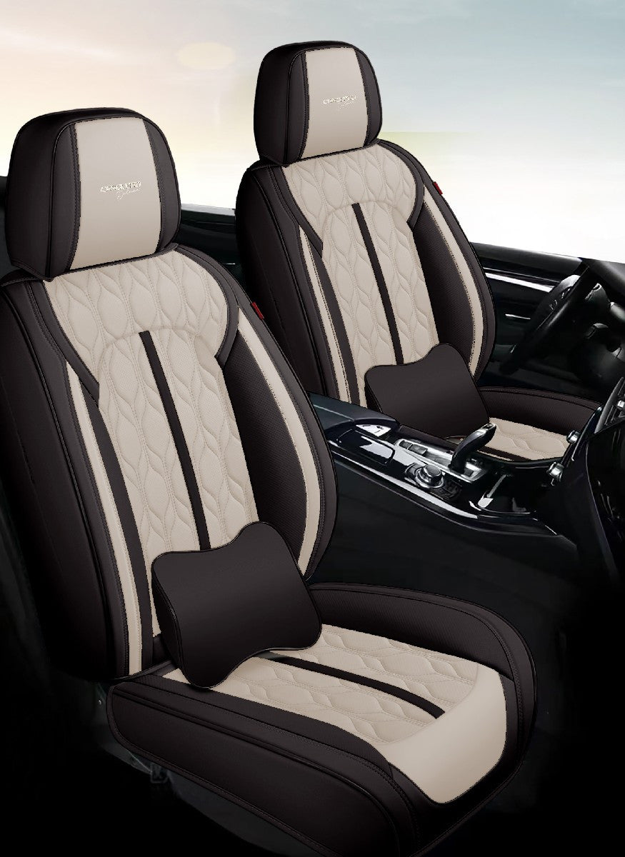 Huse auto premium 5 locuri Carguard Deluxe piele ecologică perforată - negru - crem - HSA027