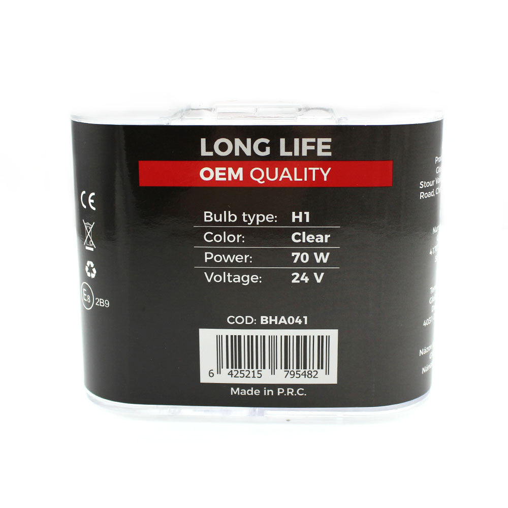 Set de 2 becuri Halogen 24V - H1, 70W, +50% Intensitate - LONG LIFE Carguard - BHA041