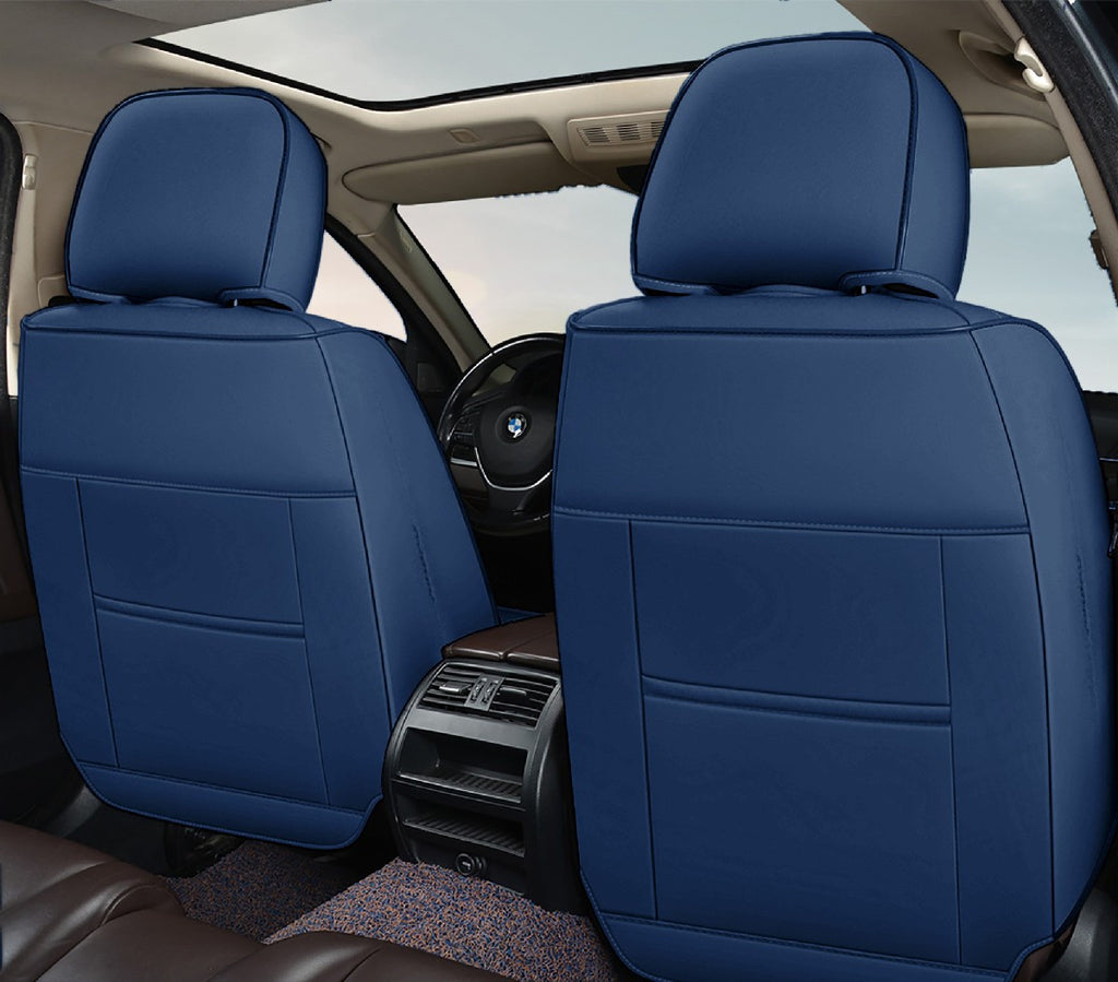 Huse auto premium 5 locuri Carguard Deluxe piele ecologică perforată - albastru inchis - negru - HSA022