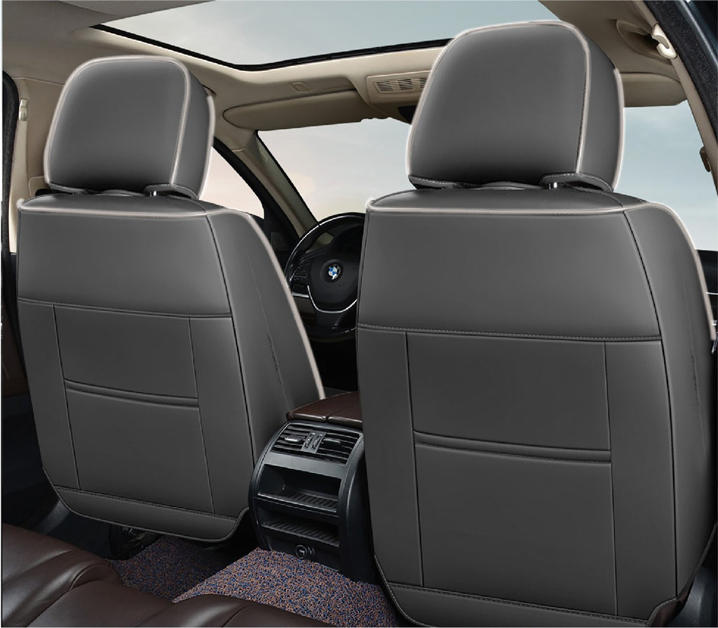 Huse auto premium 5 locuri Carguard Deluxe piele ecologică perforată și textil - gri deschis - gri inchis - HSA014