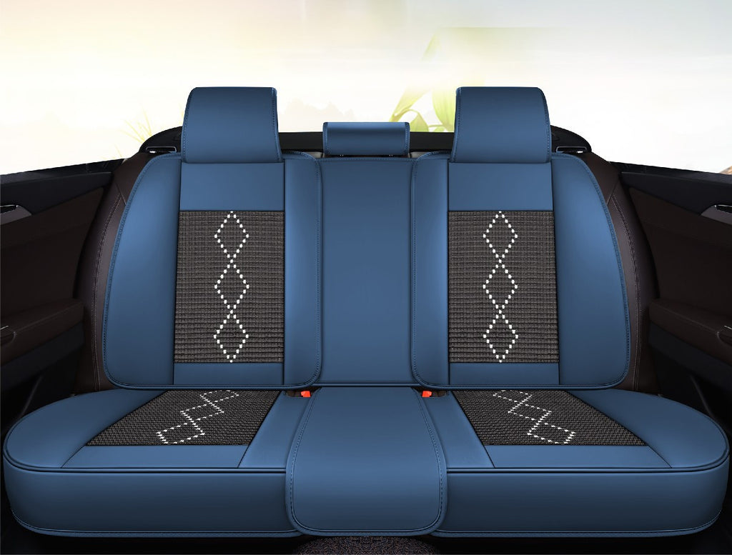 Huse auto premium 5 locuri Carguard Deluxe piele ecologică perforată și textil - negru - albastru închis - HSA019