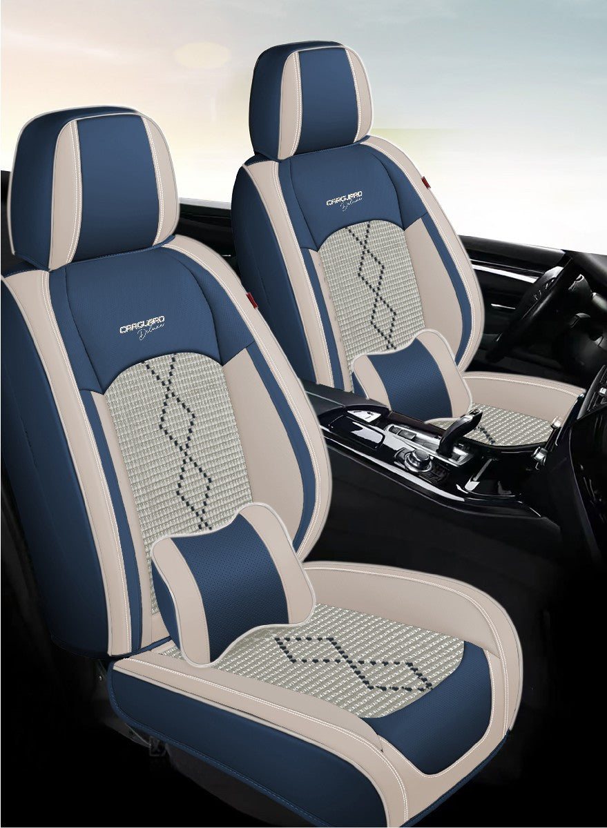 Huse auto premium 5 locuri Carguard Deluxe piele ecologică perforată și textil - albastru - alb - HSA015