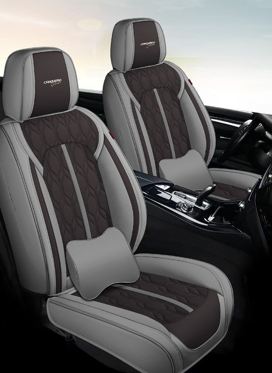 Huse auto premium 5 locuri Carguard Deluxe piele ecologică perforată - gri - negru - HSA026