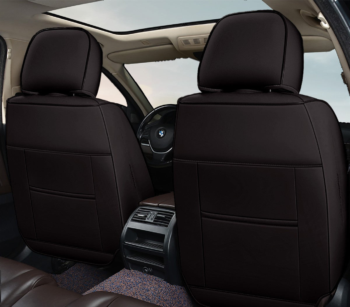 Huse auto premium 5 locuri Carguard Deluxe piele ecologică perforată - negru - crem - HSA027