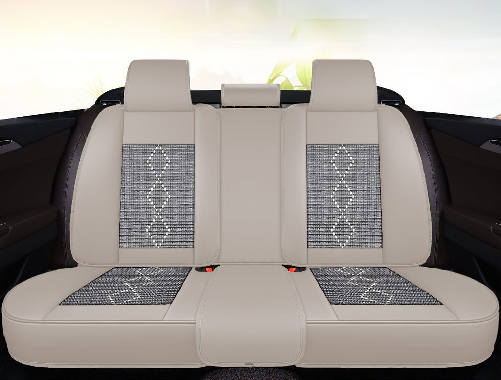 Huse auto premium 5 locuri Carguard Deluxe piele ecologică perforată și textil - gri deschis - gri inchis - HSA014