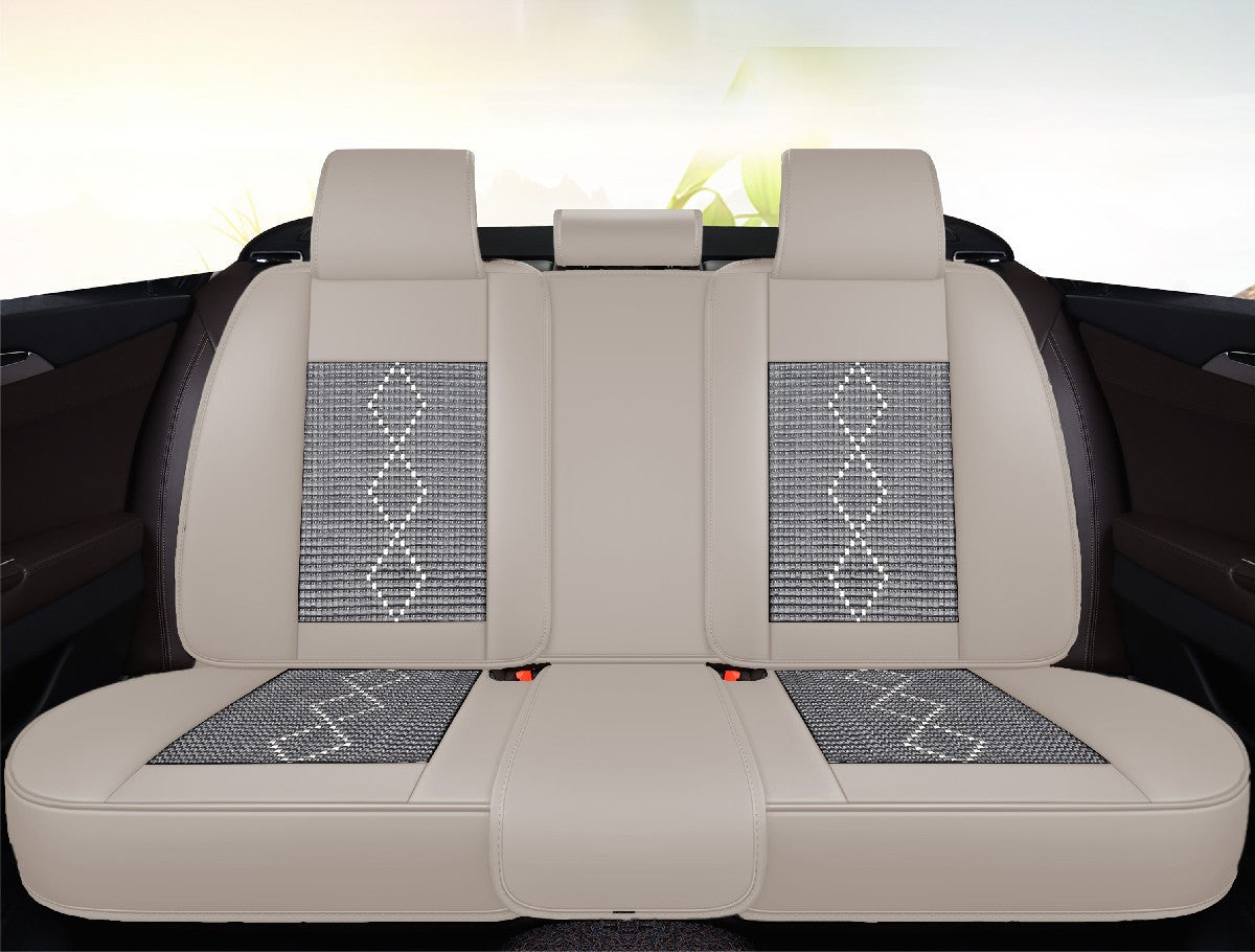 Huse auto premium 5 locuri Carguard Deluxe piele ecologică perforată și textil - gri deschis - gri inchis - HSA014