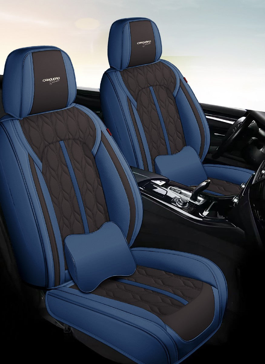 Huse auto premium 5 locuri Carguard Deluxe piele ecologică perforată - albastru inchis - negru - HSA022
