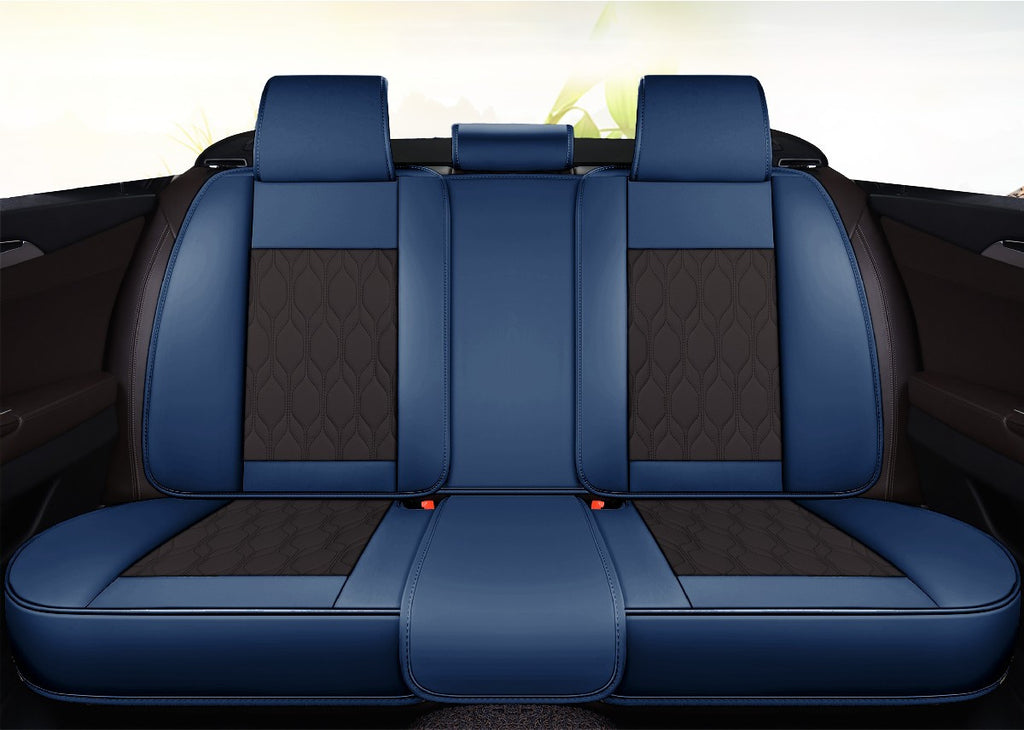 Huse auto premium 5 locuri Carguard Deluxe piele ecologică perforată - albastru inchis - negru - HSA022
